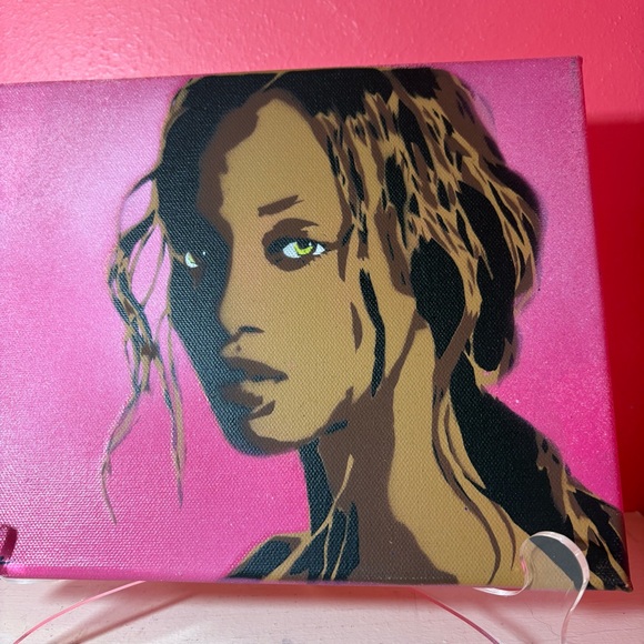 Handmade Other - Tyra Banks * Original Stencil Painting by Jessica Pope Art Pink Supermodel OOAK
